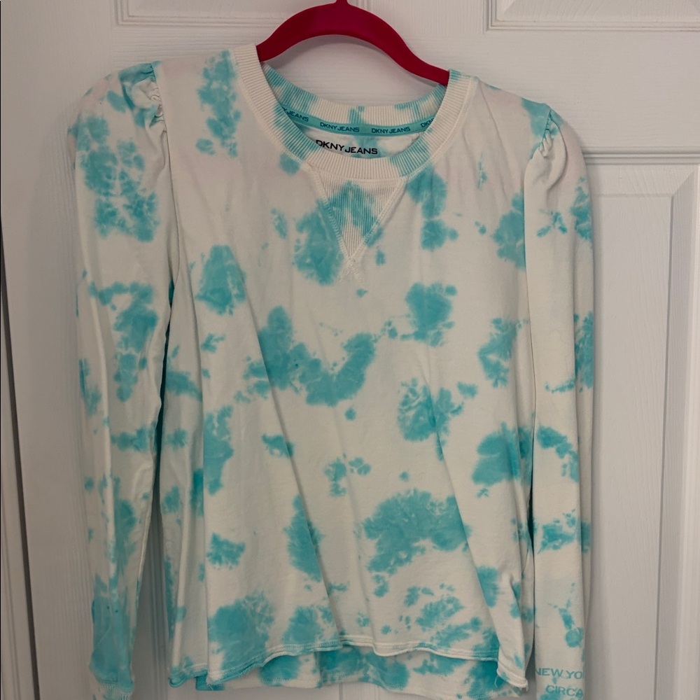 DKNY Aqua and White Tie-Dye Sweater